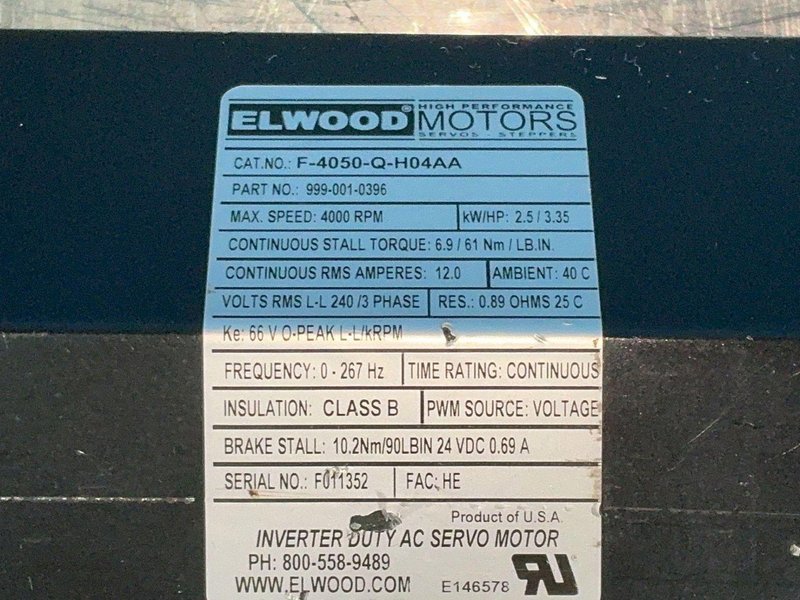 Elwood 4000rpm Inverter Duty Ac Servo Motor - F-4050-q-h04aa