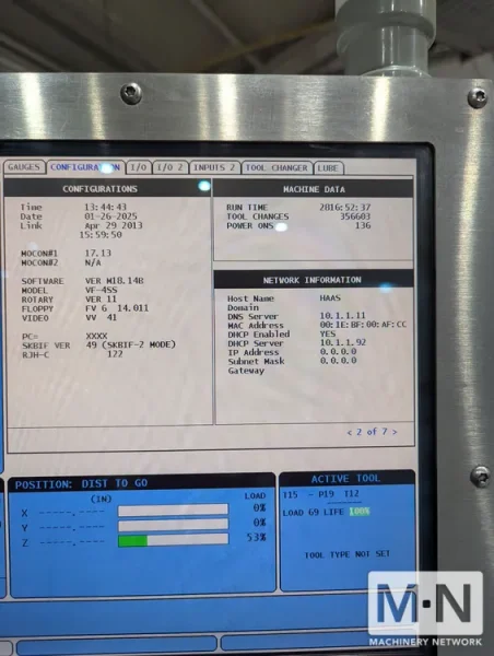 HAAS VF-4SS Wired w/ 4th Axis CNC VMC, 2013