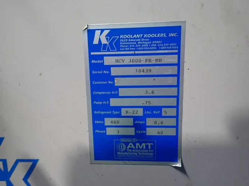 KOOLANT KOOLERS, INC. CHILLER  -  HCV 3000-PR-MB