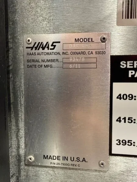 HAAS SERVO 300 CNC Lathe Bar Feeder 2011’ USA #8089