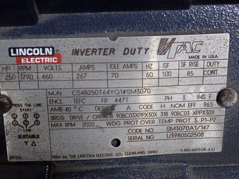 LINCOLN ELECTRIC 250 HP MOTOR  -  CS4B250T64YQ1#SM3070