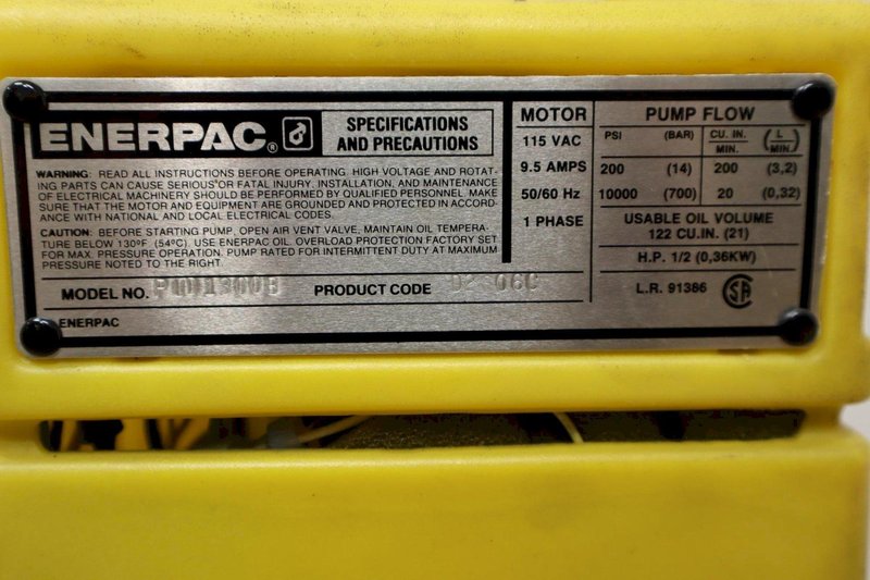 Enerpac PUD1300B, Two Speed, Economy Electric Hydraulic Pump, 3/2 Solenoid Valve, 115V, For use with Single-Acting Cylinders- Auction Item