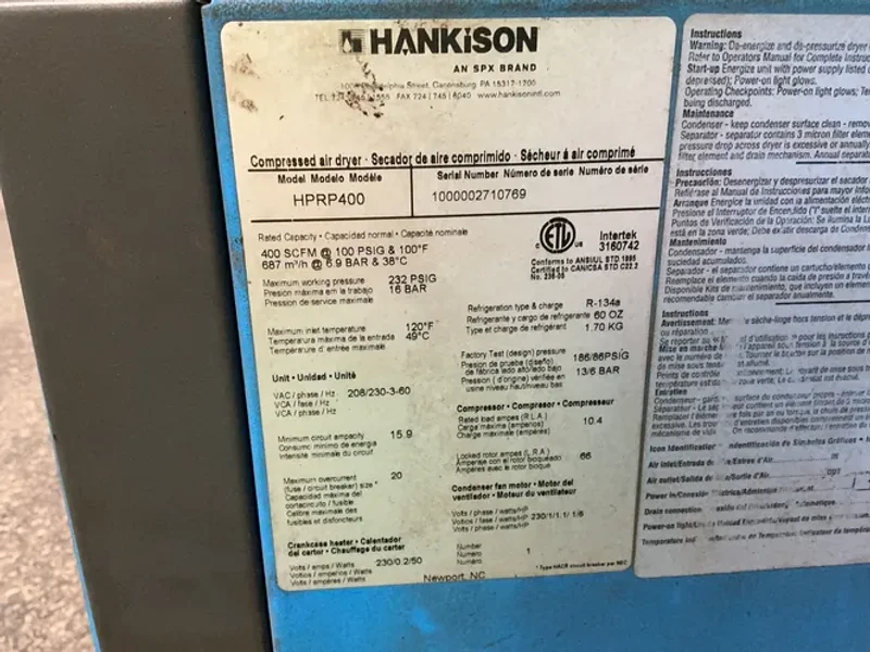 HANKISON 1/6 HP COMPRESSED AIR DRYER   -  HPRP400