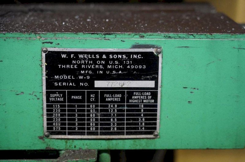 9" X 17" WELLS W9 HORIZONTAL BANDSAW. STOCK # 1261722