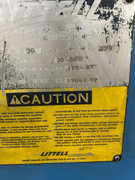 LITTELL Powered Coil Straightener 30&quot; Wide x .069&quot; (.179&quot; x 08&quot; Wide)