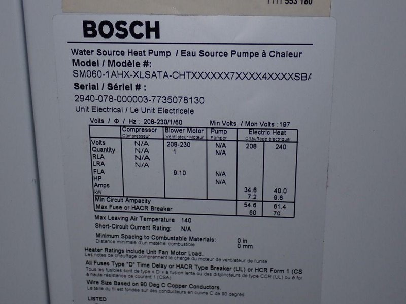 Bosch Water Source Heat Pump - Sm060-1ahx-xlsata-chtx