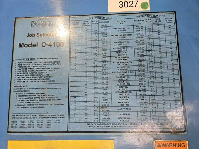 14" X 16" CAPACITY DOALL MODEL #C1-4100NC AUTOMATIC HORIZONTAL BANDSAW: YOBRO #25754