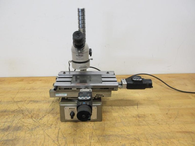 Nikon Measurescope Microscope with 10x Objective Lens, Ring and Stage Light, (2) Mitutoyo 164-162 Digital Micrometers 0-2" Range .00005" Resolution- Auction Item
