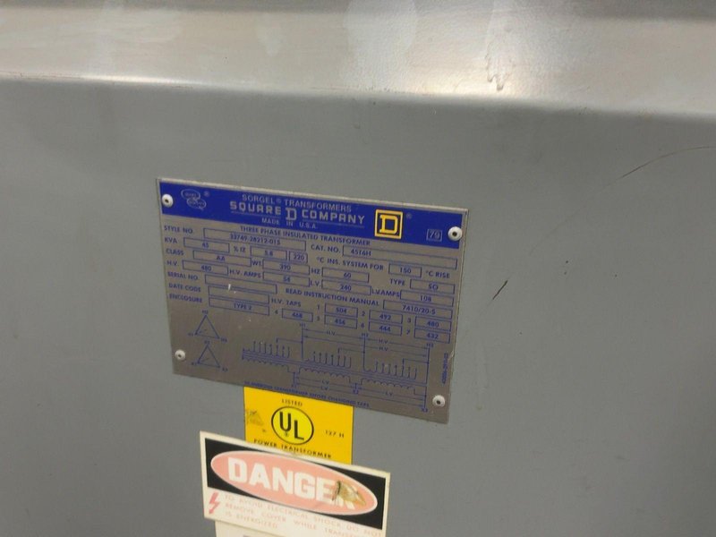 SQUARE D 45 KVA TRANSFORMER  -  45T6H