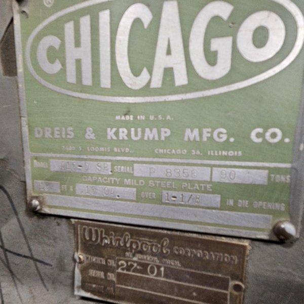 90 TON X 10' CHICAGO MODEL 410-P SP MECHANICAL PRESS BRAKE. STOCK # 0446825.
