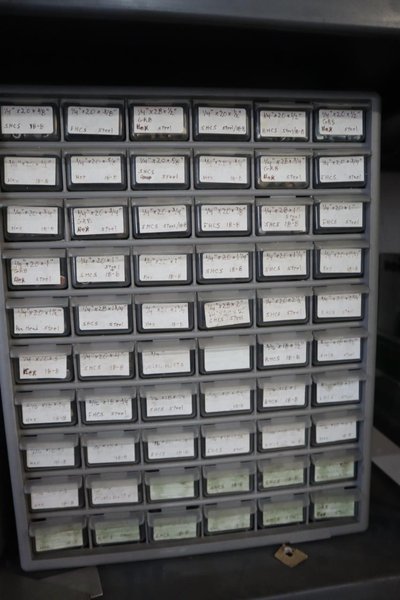 Shelving Unit with (6) Multi-Bin Cabinets with Hardware and Fasteners Contents- Auction Item