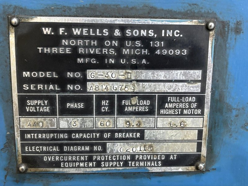 30&quot; X 36&quot; W.F. WELLS MODEL G-30-II HORIZONTAL BANDSAW: STOCK #23678