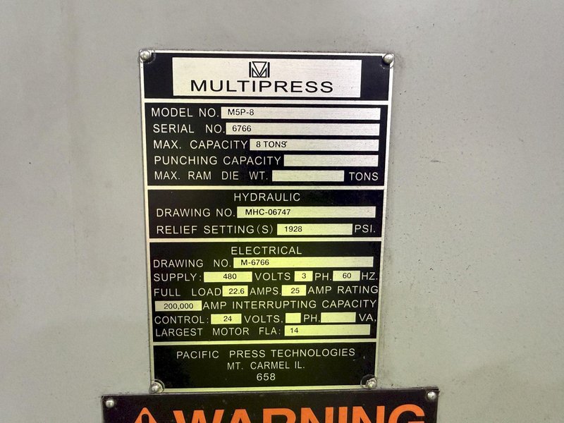 8 TON MULTIPRESS MODEL #M5P-8 HYDRAULIC C-FRAME PRESS: YOBRO #24274