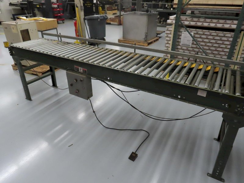 Hytrol 22" x 25' Powered Roller Conveyor System with Foot Pedal, (2) 10' Sections and (1) 5' Section- Auction Item