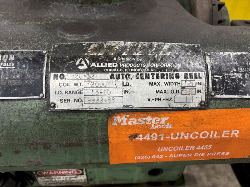 2,000 LBS X 12&quot; LITTELL MODEL #20-12 DOUBLE END PULL OFF UNCOILER COIL REEL: STOCK #23715