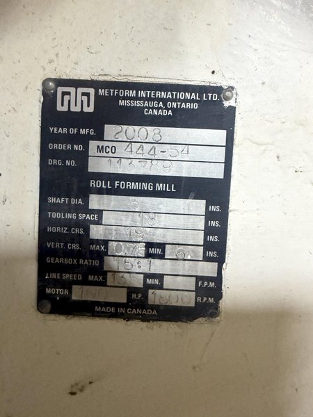 2.5" METFORM ROLLFORMER LINE: YOBRO #24920