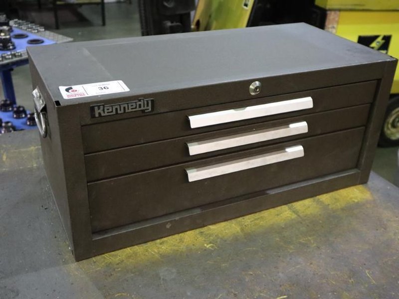 Kennedy Tool Cabinet (3) Drawer with Contents: Lathe Turning Cutters and more.- Auction Item
