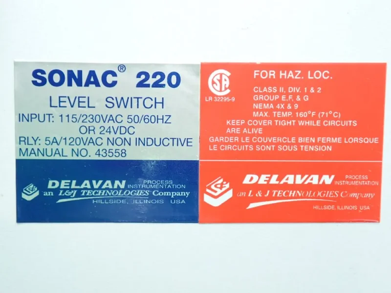 DELAVAN LEVEL SWITCH SENSOR UNIT  -  SONAC 220
