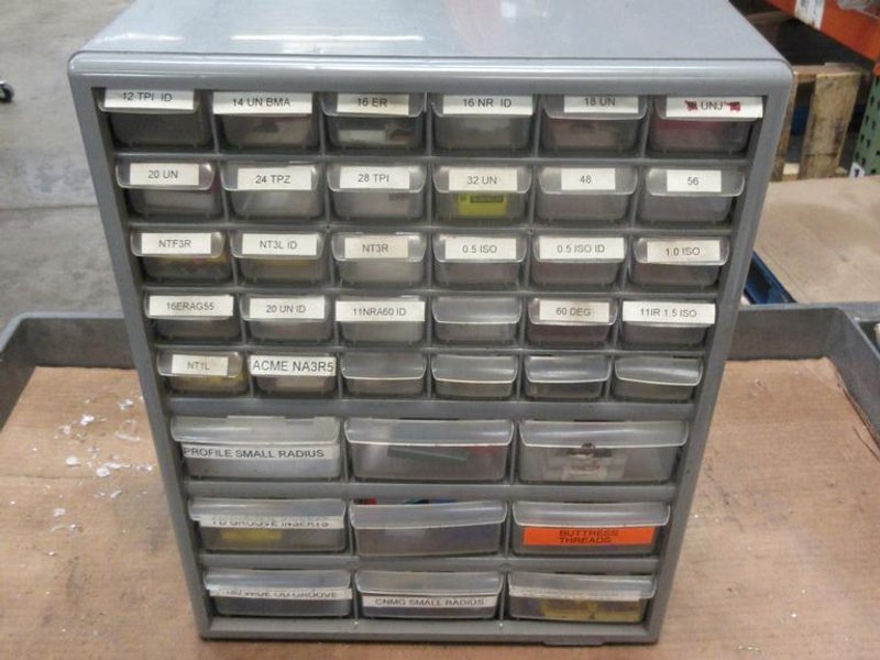 Carbide Lathe Turning Inserts, Many New, Lots of Types in Plastic Multi Bin Organizer- Auction Item