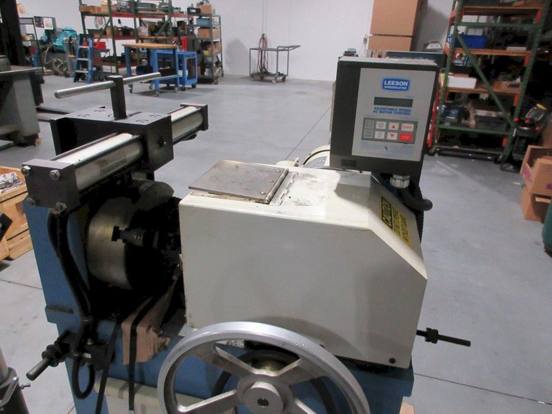 J.F. Berns Chamfering Machine - 3″ Round Cap, 2 HP, Air/Manual Chuck, 9.5&quot; 3-Jaw Chuck W/ Adjustable Height Roller Stand- Auction Item