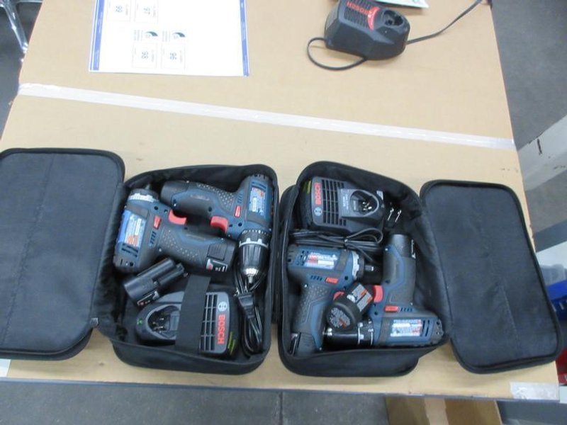 Bosch 1/4&quot; Impact Driver PS21 (2), and 3/8&quot; Drill PS31 (2) with 12V lithium Ion Batteries and Chargers- Auction Item