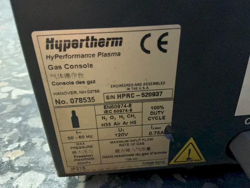HYPERTHERM 900 KPA MAX PRESSURE HYPERFORMANCE PLASMA GAS CONSOLE  -  078535