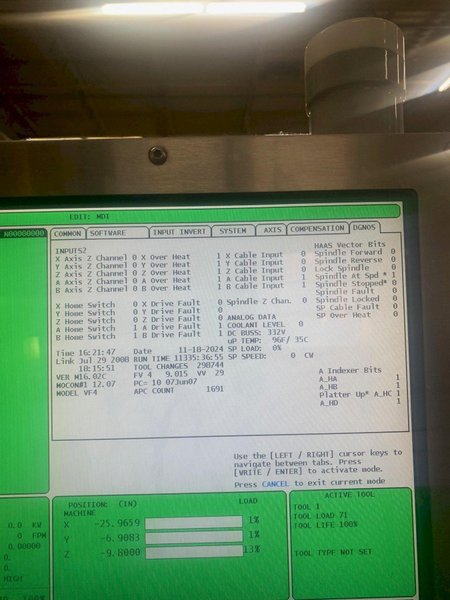 Haas VF-4B APC VMC, 2008 – Pallet Changer, TSC, Chip Auger