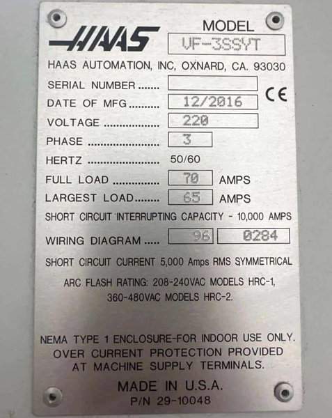 Haas VF-3SSYT CNC Vertical Machining Center – Mill