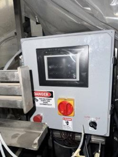 Accutek Automatic Pressure Overflow Liquid Filling Line, 2020 – 4-Head Filler, Conveyor &amp; (2) 48″ Turntables, FR-900 Continuous Band Sealing Machine