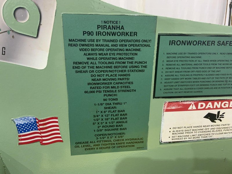 90 TON PIRANHA MODEL P-90 HYDRAULIC IRONWORKER: STOCK #80718