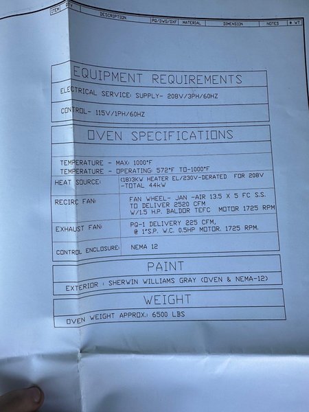 60&quot; X 38&quot; X 38&quot; X 1,000 DEGREE PRECISION QUINCY CORP MODEL #45E-1000M HEATED OVEN: STOCK #20624