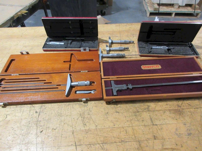 Depth Micrometers with Various Length Barrell Attachments, Starrett, Brown &amp; Sharpe and Others- Auction Item