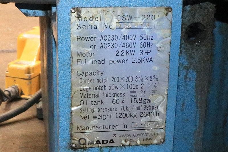 8-5/8&quot; x 8-5/8&quot; X 1/8&quot; AMADA Notcher, Model CSW-220