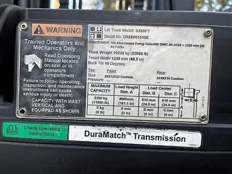 HYSTER S155FT FORKLIFT USA 2008’ Side shift, 60” Forks #6205