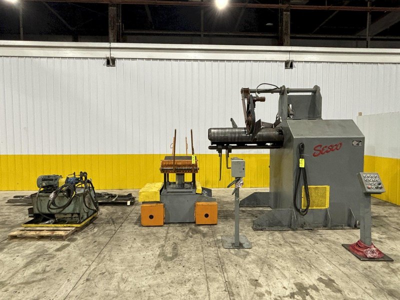 30,000 LB X 60&quot; SESCO MODEL #55-523 MOTORIZED COIL REEL UNCOILER W/ COIL CAR: STOCK #21952