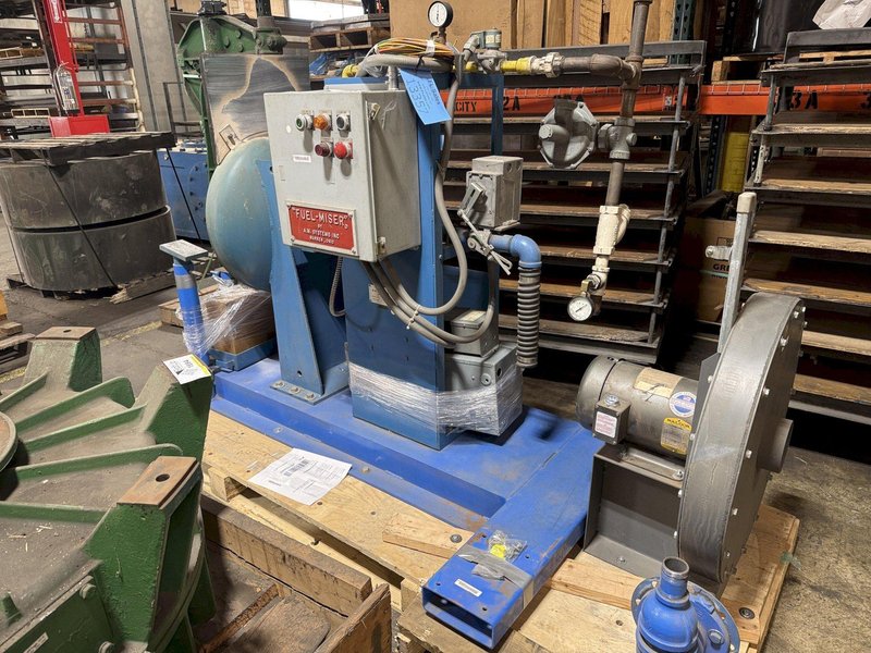 AM Systems model 24-g-150hf fuel mizer ladle preheater s/n 91144-201with controls and gas system with blower, 24" diameter hood