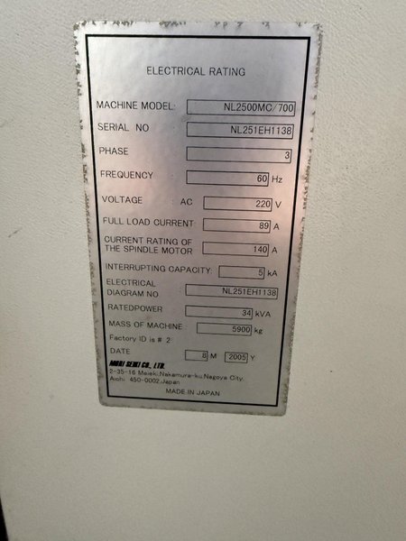 MORI SEIKI MODEL #NL2500MC/700 MACHINING CENTER: YOBRO #25958