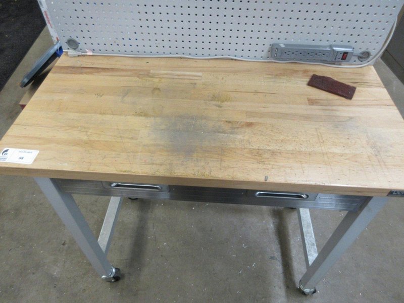 Portable Work Bench with Maple Top, Upper Shelf, Drawer, Work light- Auction Item
