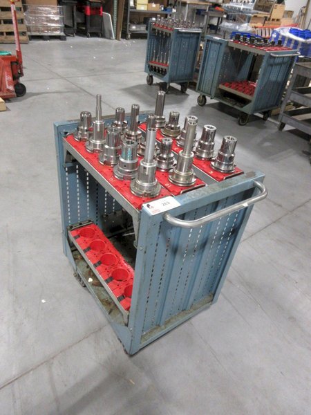 Lista Rolling Tool Cart with Adjustable Shelves, (23) CAT50 Pockets and (15) Erickson CAT50 Hydraulic Tool Holders- Auction Item