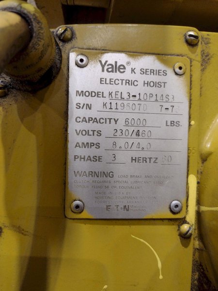 5 TON x 8' x 10' JIB ARM CRANE W/ 3 TON YALE HOIST: YOBRO #24982