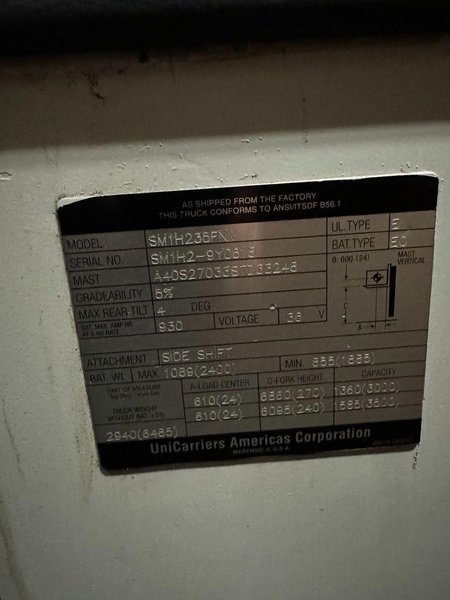 2015 UNICARRIERS SRX35N REACH TRUCK