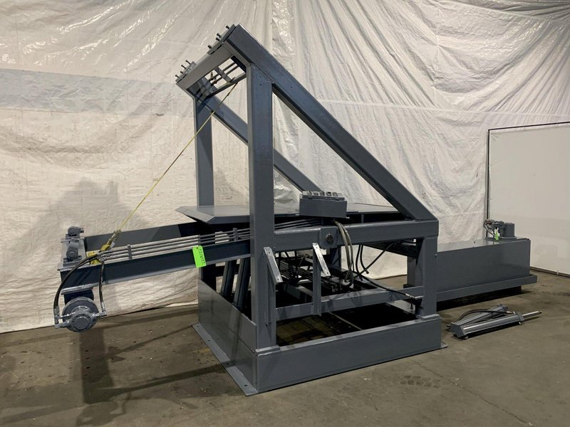 48" DAHLSTROM HD-37548 PEELER TABLE W/ HYDRAULIC HOLD DOWN. STOCK # 0206522