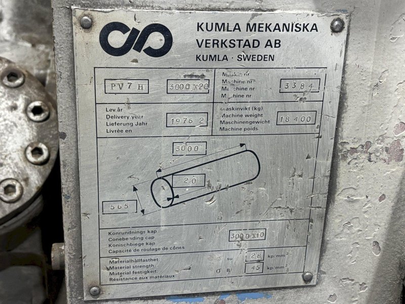 10' X 3/4" KUMLA PULLMAX MODEL #PV7H HYDRAULIC 3 ROLL PLATE ROLL: STOCK #22725