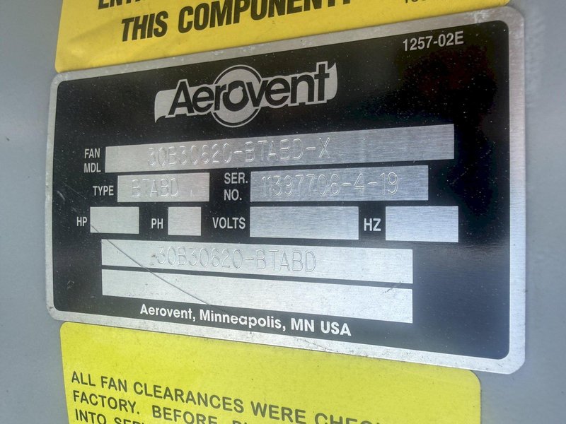 5 HP AEROVENT MODEL 30B30620-BTABD-X EXHAUST FAN: YOBRO #26263