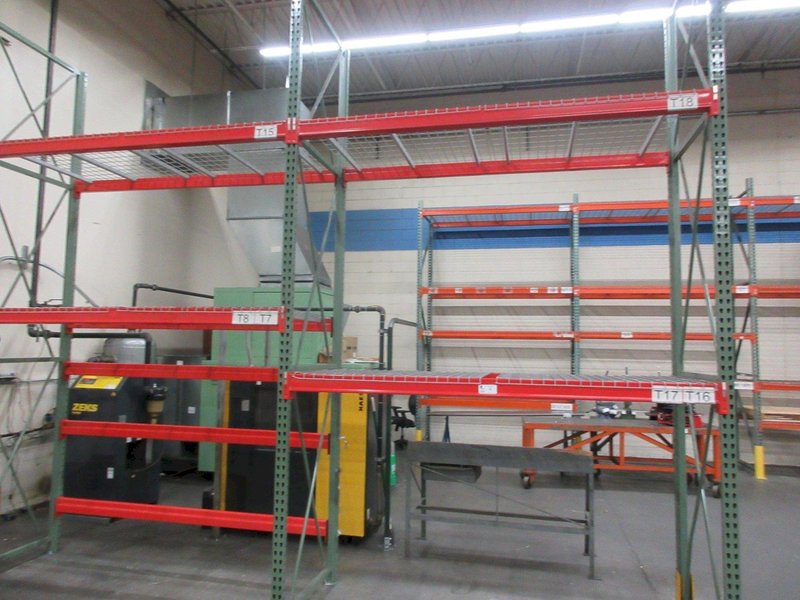 Tear Drop Pallet Racking, (3) 14'x42" Uprights, (4) 8' Shelves with Wire Decking, +3 Extra 8' Cross Beams- Auction Item