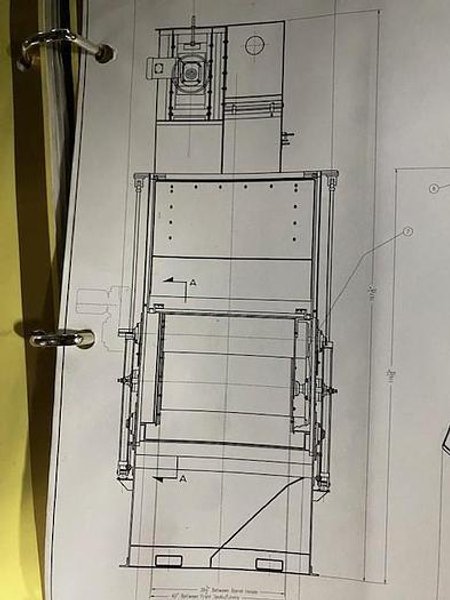 2012 
DeLong 7 super rubber belt tumblast machine rated at 7 cu ft capacity, 20hp direct drive shot wheel, very good condition