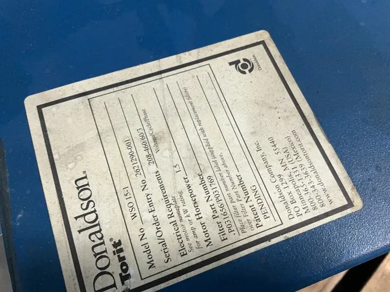Donaldson Torit 3/4 Hp Mist Collector - Wso 10-1