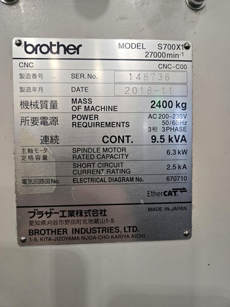 2018 BROTHER SPEEDIO S700 Compact Machining Center with 4th axis