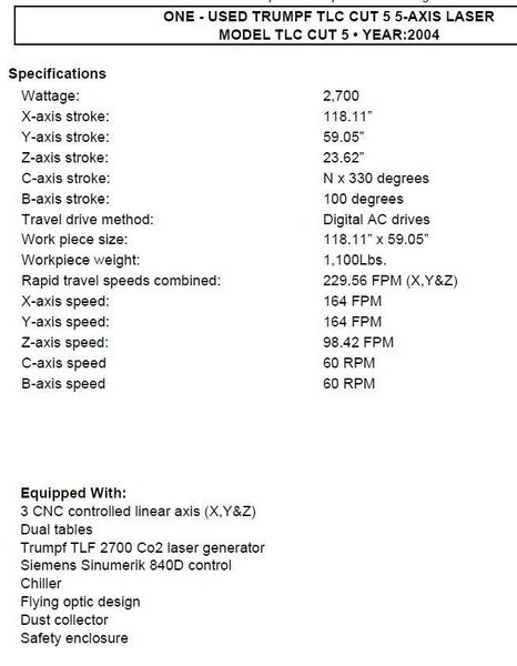 2004 TRUMPF MODEL #CUT5 5 AXIS CNC LASER : YOBRO 25873