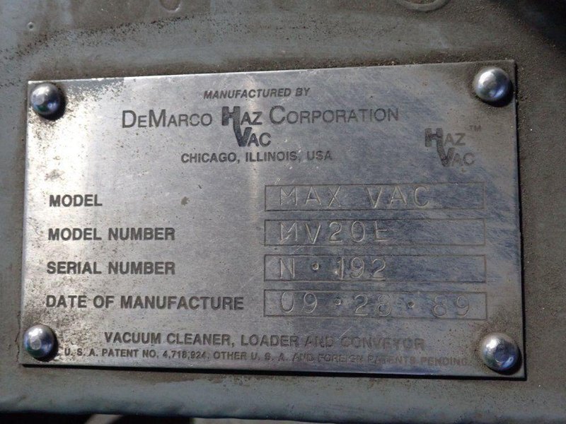 DEMARCO HAZVAC CORPORATION MAX VAC VACUUM CLEANER, LOADER, AND CONVEYOR  -  MV20E